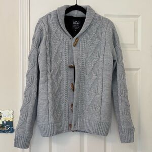 XRAY Jeans Men's Faux Shearling Shawl Collar Cable Knit Cardigan Sweater
